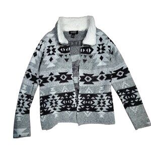 Madison softest sherpa collar and knit winter-themed cardigan
